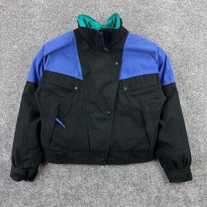 Vintage Eddie Bauer Jacket Women's M Black Blue Goose Down Puffer Ski Snow Crop